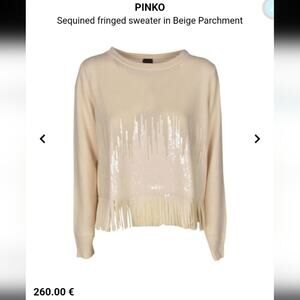 Pinko Cream Wool Cashmere Sweater with Fringe and Sequins Medium